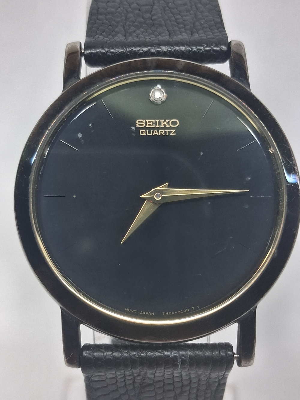 Seiko Quartz Black Dial Gold Accents Men's Watch
